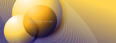 Gölgeli gradyan daireler. Vektör tekno soyut arka plan. Modern üstüste bindirme formları duvar kağıdı arkaplanı, tasarım şablonu