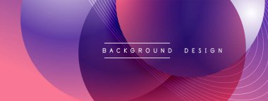 Gölgeli gradyan daireler. Vektör tekno soyut arka plan. Modern üstüste bindirme formları duvar kağıdı arkaplanı, tasarım şablonu