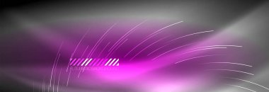 Neon parlayan çizgiler, sihirli enerji ve ışık hareketi arka planı. Vektör duvar kağıdı şablonu