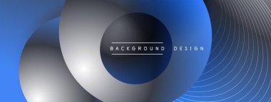 Gölgeli gradyan daireler. Vektör tekno soyut arka plan. Modern üstüste bindirme formları duvar kağıdı arkaplanı, tasarım şablonu