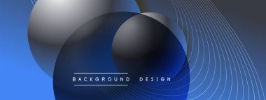 Gölgeli gradyan daireler. Vektör tekno soyut arka plan. Modern üstüste bindirme formları duvar kağıdı arkaplanı, tasarım şablonu