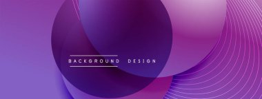 Gölgeli gradyan daireler. Vektör tekno soyut arka plan. Modern üstüste bindirme formları duvar kağıdı arkaplanı, tasarım şablonu