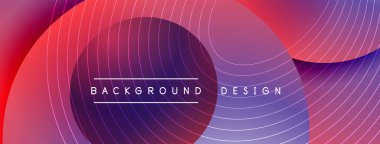 Gölgeli gradyan daireler. Vektör tekno soyut arka plan. Modern üstüste bindirme formları duvar kağıdı arkaplanı, tasarım şablonu