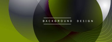 Gölgeli gradyan daireler. Vektör tekno soyut arka plan. Modern üstüste bindirme formları duvar kağıdı arkaplanı, tasarım şablonu