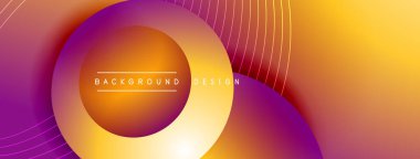 Gölgeli gradyan daireler. Vektör tekno soyut arka plan. Modern üstüste bindirme formları duvar kağıdı arkaplanı, tasarım şablonu