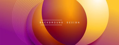 Gölgeli gradyan daireler. Vektör tekno soyut arka plan. Modern üstüste bindirme formları duvar kağıdı arkaplanı, tasarım şablonu