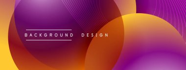 Gölgeli gradyan daireler. Vektör tekno soyut arka plan. Modern üstüste bindirme formları duvar kağıdı arkaplanı, tasarım şablonu