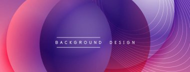 Gölgeli gradyan daireler. Vektör tekno soyut arka plan. Modern üstüste bindirme formları duvar kağıdı arkaplanı, tasarım şablonu