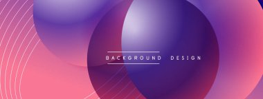 Gölgeli gradyan daireler. Vektör tekno soyut arka plan. Modern üstüste bindirme formları duvar kağıdı arkaplanı, tasarım şablonu