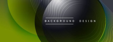 Gölgeli gradyan daireler. Vektör tekno soyut arka plan. Modern üstüste bindirme formları duvar kağıdı arkaplanı, tasarım şablonu