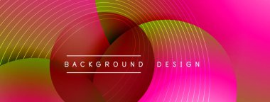 Gölgeli gradyan daireler. Vektör tekno soyut arka plan. Modern üstüste bindirme formları duvar kağıdı arkaplanı, tasarım şablonu