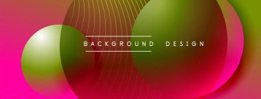 Gölgeli gradyan daireler. Vektör tekno soyut arka plan. Modern üstüste bindirme formları duvar kağıdı arkaplanı, tasarım şablonu