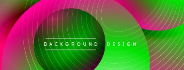 Gölgeli gradyan daireler. Vektör tekno soyut arka plan. Modern üstüste bindirme formları duvar kağıdı arkaplanı, tasarım şablonu