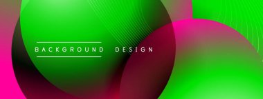 Gölgeli gradyan daireler. Vektör tekno soyut arka plan. Modern üstüste bindirme formları duvar kağıdı arkaplanı, tasarım şablonu