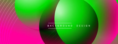 Gölgeli gradyan daireler. Vektör tekno soyut arka plan. Modern üstüste bindirme formları duvar kağıdı arkaplanı, tasarım şablonu