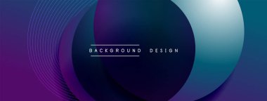 Gölgeli gradyan daireler. Vektör tekno soyut arka plan. Modern üstüste bindirme formları duvar kağıdı arkaplanı, tasarım şablonu