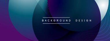 Gölgeli gradyan daireler. Vektör tekno soyut arka plan. Modern üstüste bindirme formları duvar kağıdı arkaplanı, tasarım şablonu