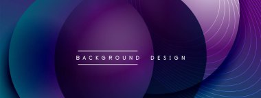 Gölgeli gradyan daireler. Vektör tekno soyut arka plan. Modern üstüste bindirme formları duvar kağıdı arkaplanı, tasarım şablonu