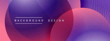 Gölgeli gradyan daireler. Vektör tekno soyut arka plan. Modern üstüste bindirme formları duvar kağıdı arkaplanı, tasarım şablonu