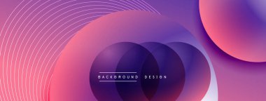 Gölgeli gradyan daireler. Vektör tekno soyut arka plan. Modern üstüste bindirme formları duvar kağıdı arkaplanı, tasarım şablonu