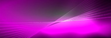 Parlak ışık dalga çizgisi parçacıkları olan parlak bir arkaplan. Duvar kağıdı arkaplanı, iş ve teknoloji sunumları için tasarım şablonları, İnternet posterleri veya web broşürü kapakları