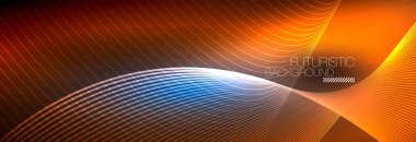 Karanlıkta dalgalarla parlayan soyut neon ışığı. Parlak sihirli enerji ve hareket konsepti, vektör soyut duvar kağıdı arkaplanı