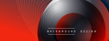 Gölgeli gradyan daireler. Vektör tekno soyut arka plan. Modern üstüste bindirme formları duvar kağıdı arkaplanı, tasarım şablonu