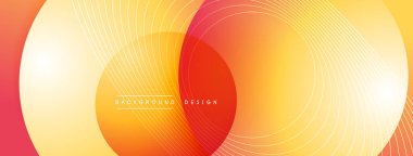 Gölgeli gradyan daireler. Vektör tekno soyut arka plan. Modern üstüste bindirme formları duvar kağıdı arkaplanı, tasarım şablonu