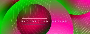 Gölgeli gradyan daireler. Vektör tekno soyut arka plan. Modern üstüste bindirme formları duvar kağıdı arkaplanı, tasarım şablonu