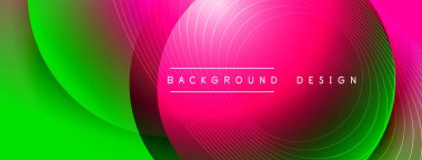 Gölgeli gradyan daireler. Vektör tekno soyut arka plan. Modern üstüste bindirme formları duvar kağıdı arkaplanı, tasarım şablonu