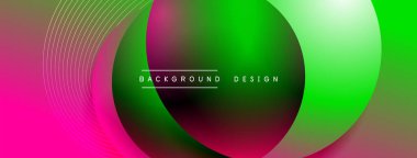 Gölgeli gradyan daireler. Vektör tekno soyut arka plan. Modern üstüste bindirme formları duvar kağıdı arkaplanı, tasarım şablonu