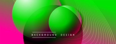 Gölgeli gradyan daireler. Vektör tekno soyut arka plan. Modern üstüste bindirme formları duvar kağıdı arkaplanı, tasarım şablonu