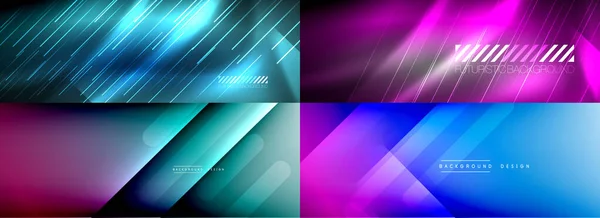Glänzende neonfarbene abstrakte Hintergrund-Set. Schattenlinien und Lichteffekte, trendige Designvorlagen — Stockvektor