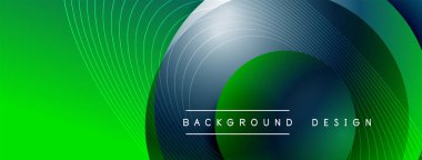 Gölgeli gradyan daireler. Vektör tekno soyut arka plan. Modern üstüste bindirme formları duvar kağıdı arkaplanı, tasarım şablonu