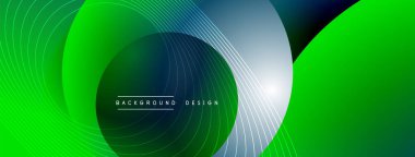 Gölgeli gradyan daireler. Vektör tekno soyut arka plan. Modern üstüste bindirme formları duvar kağıdı arkaplanı, tasarım şablonu