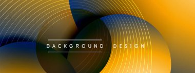 Gölgeli gradyan daireler. Vektör tekno soyut arka plan. Modern üstüste bindirme formları duvar kağıdı arkaplanı, tasarım şablonu