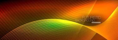 Karanlıkta dalgalarla parlayan soyut neon ışığı. Parlak sihirli enerji ve hareket konsepti, vektör soyut duvar kağıdı arkaplanı