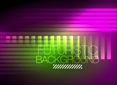 Parlak neon rengi tekno soyut arkaplan, koyu arkaplanda parlak neon çizgiler