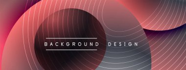 Gölgeli gradyan daireler. Vektör tekno soyut arka plan. Modern üstüste bindirme formları duvar kağıdı arkaplanı, tasarım şablonu
