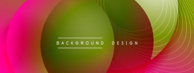 Gölgeli gradyan daireler. Vektör tekno soyut arka plan. Modern üstüste bindirme formları duvar kağıdı arkaplanı, tasarım şablonu