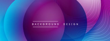 Gölgeli gradyan daireler. Vektör tekno soyut arka plan. Modern üstüste bindirme formları duvar kağıdı arkaplanı, tasarım şablonu