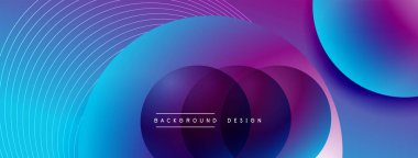 Gölgeli gradyan daireler. Vektör tekno soyut arka plan. Modern üstüste bindirme formları duvar kağıdı arkaplanı, tasarım şablonu