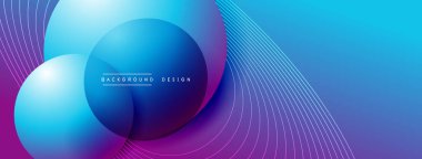 Gölgeli gradyan daireler. Vektör tekno soyut arka plan. Modern üstüste bindirme formları duvar kağıdı arkaplanı, tasarım şablonu