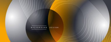 Gölgeli gradyan daireler. Vektör tekno soyut arka plan. Modern üstüste bindirme formları duvar kağıdı arkaplanı, tasarım şablonu