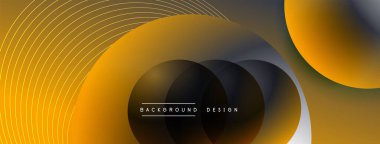 Gölgeli gradyan daireler. Vektör tekno soyut arka plan. Modern üstüste bindirme formları duvar kağıdı arkaplanı, tasarım şablonu