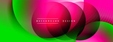 Gölgeli gradyan daireler. Vektör tekno soyut arka plan. Modern üstüste bindirme formları duvar kağıdı arkaplanı, tasarım şablonu