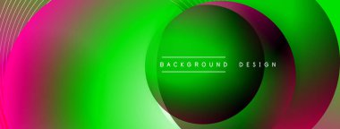 Gölgeli gradyan daireler. Vektör tekno soyut arka plan. Modern üstüste bindirme formları duvar kağıdı arkaplanı, tasarım şablonu