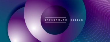 Gölgeli gradyan daireler. Vektör tekno soyut arka plan. Modern üstüste bindirme formları duvar kağıdı arkaplanı, tasarım şablonu