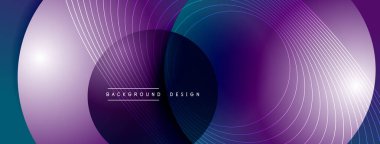 Gölgeli gradyan daireler. Vektör tekno soyut arka plan. Modern üstüste bindirme formları duvar kağıdı arkaplanı, tasarım şablonu