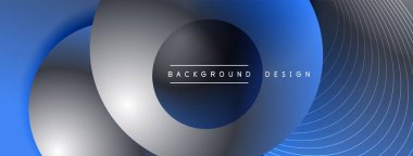 Gölgeli gradyan daireler. Vektör tekno soyut arka plan. Modern üstüste bindirme formları duvar kağıdı arkaplanı, tasarım şablonu